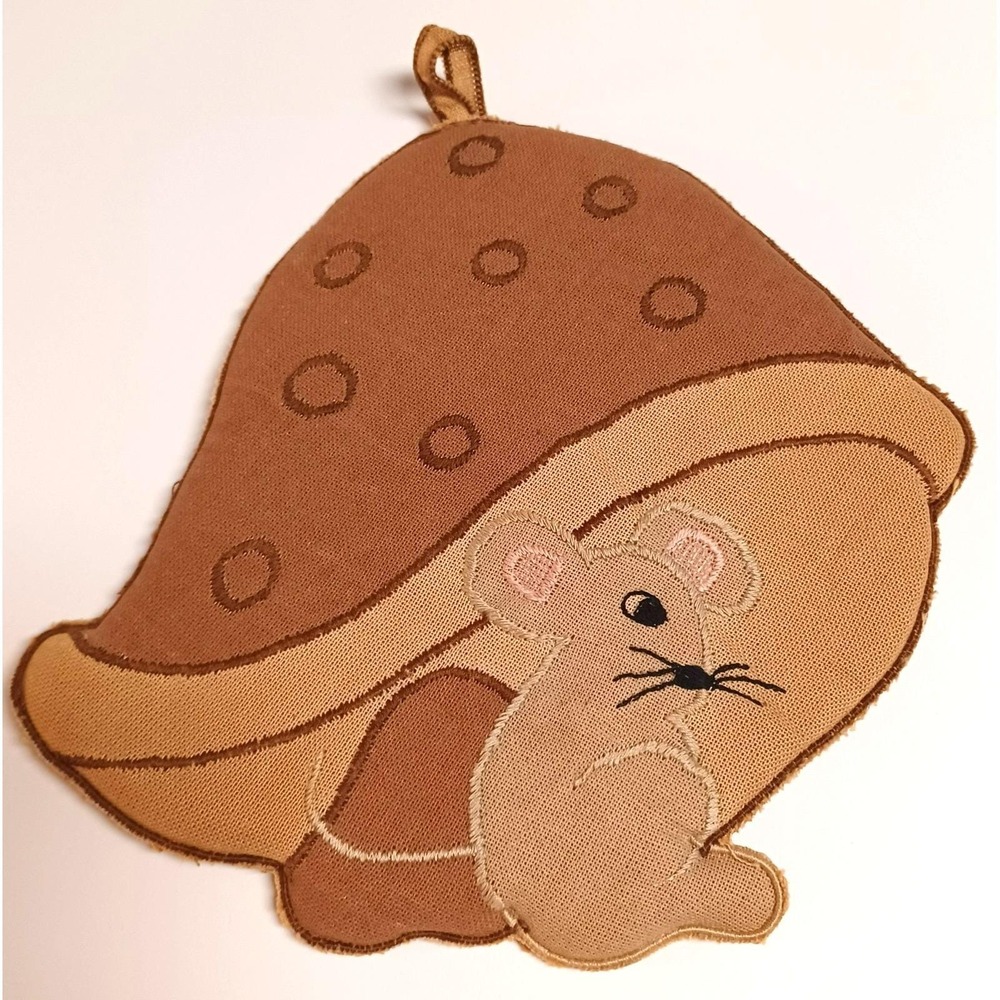 Vintage Zak Designs Mouse Under Mushroom Potholder Hot Pad Retro Brown